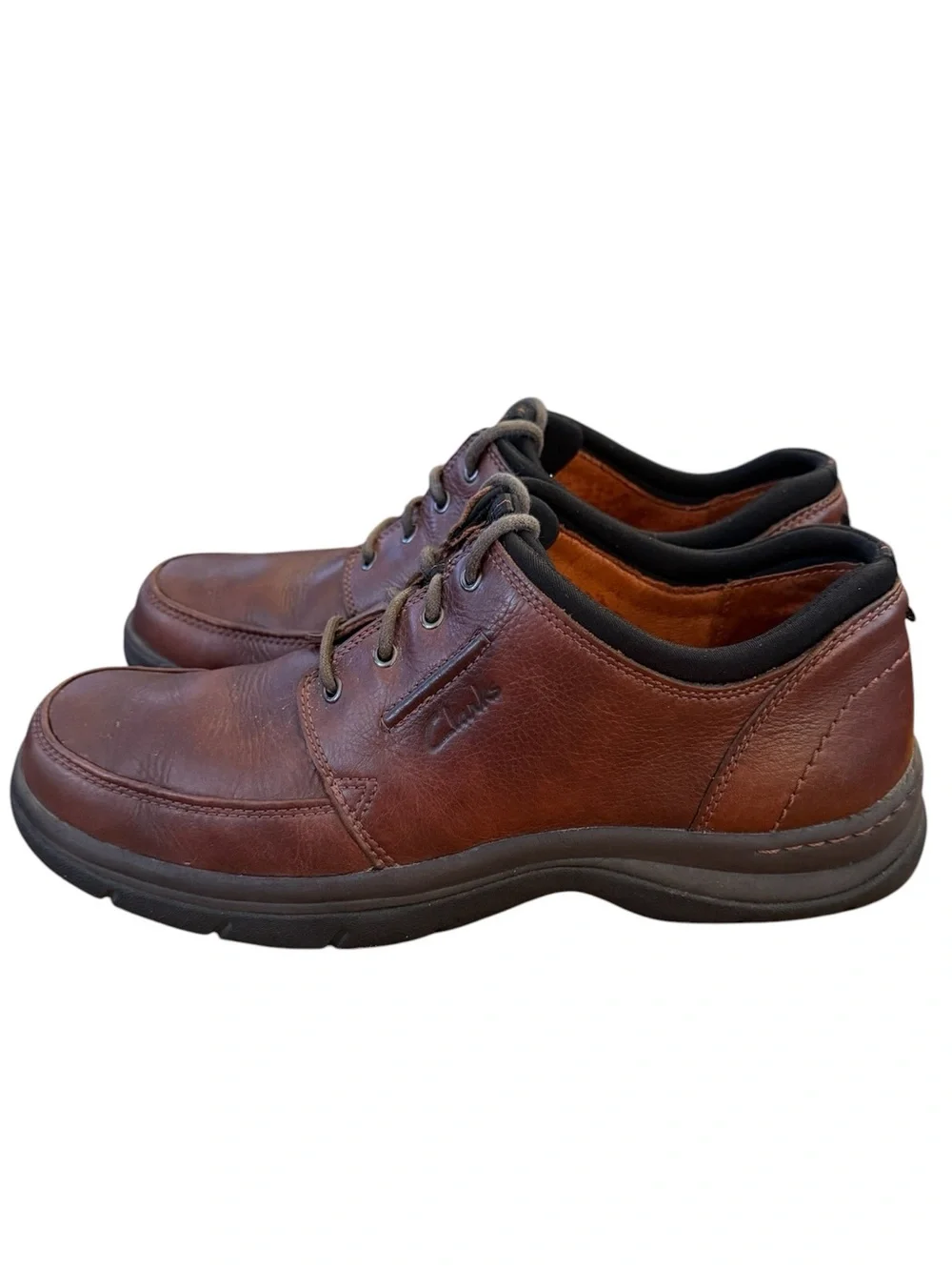 Clarks Travel Trek Men’s 10 Brown Leather Walking Comfort Oxford Shoes